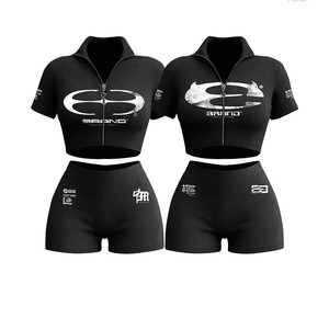 Ensemble 2 pièces loungewear pour femme 2026 Designer TAHAD : Veste à demi-zip à manches courtes et short, personnalisable avec logo - Product Image 5