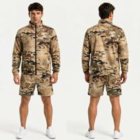 Ensemble court tactique camouflage olive imprimé printemps coupe-vent pour homme, survêtement 2 pièces imperméable et respirant en polyester pour l'extérieur