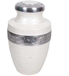 Urne funéraire classique décorative en métal, pour cendres, 220 pouces cubes de capacité, design personnalisable, blanc brillant argenté - Product Image 5