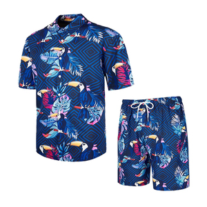 Conjunto de Camisa y Pantalones Cortos con Estampado Floral Tropical, Ropa de Playa Informal de Verano, Tejido de Poliéster Transpirable con Cuello Camisero - Product Image 6