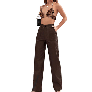 High Waisted Wide Leg Leather Pants With Side Pockets Casual PU Coated Men's <b>Trousers</b> Autumn Style - Product Image 2