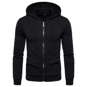 Sudadera con Capucha y Cierre para Hombre, Color Sólido, Tejida, Manga Regular, Estilo Otoñal - Product Image 1