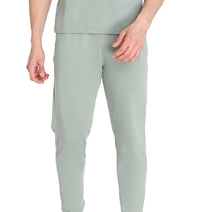 Men's Light Green Crew Neck Short Sleeve T-Shirt Full Length Pants Solid Color Casual Tracksuit Breathable 100% Cotton Tracksuit - Product Image 4