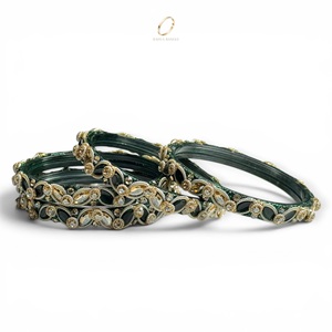 Indian <b>Crystal</b> Green Stone Premium Kashmiri Glass Bangles for Women Wedding & Festival Wear at Wholesale Price - Product Image 5