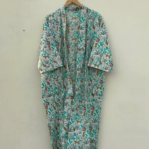 Robe kimono en coton à imprimé oiseaux bohèmes, tenue de plage, vêtements de resort - Product Image 1