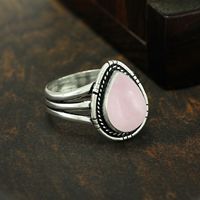 Bague vintage tendance en argent sterling 925 avec pierre précieuse en quartz rose en forme de goutte, sertie dans un cadre, faite à la main, style à porter au quotidien