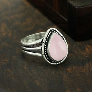 Trendy Rose Quartz Teardrop Gemstone Bezel Setting 925 Sterling Silver Handmade Vintage <b>Ring</b> Everyday Wear Style - Product Image 3