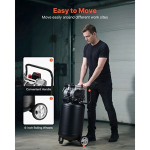 Compresor de Aire Portátil de 10 Galones con 2HP, 4.8 SCFM, 90PSI, Sin Aceite, Automático, con Inflador de Neumáticos con Presión Máxima de 125PSI y Ruedas - Product Image 4