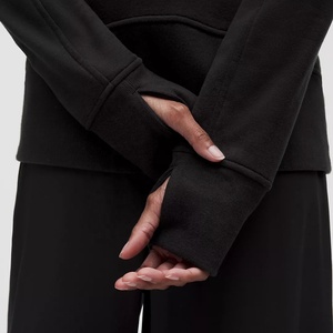 New Athletic Style Women's Black <b>Hooded</b> <b>Fleece</b> <b>Jacket</b> Thumb Hole Full Sleeve Zipper Closure Solid Color Knitted Polyester Autumn - Product Image 5