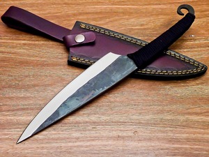 Custom Handmade Carbon Steel Hunting Knife Drop Point Blade <b>Black</b> <b>Wrapped</b> Handle Leather Sheath Outdoor Survival Tool - Product Image 5