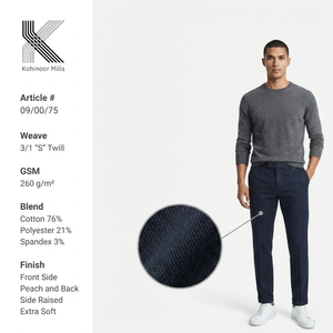 Pantalones de Sarga Elástica para Hombre, Mezcla de Algodón, 260 GSM, Frente Acolchado, Parte Trasera Elevada, Acabado Suave, Azul Marino, Pantalones Casuales, Fabricante OEM - Product Image 2