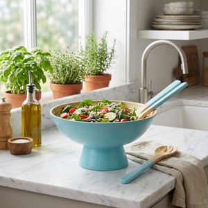 Handmade Spun Bamboo <b>Serving</b> Bowl Set with Spoon and Fork Kitchenware Bamboo Salad Bowls Food Fruit made in Vietnam - Product Image 3