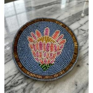 Colorful Beaded Coaster Handmade Round Floral Design Drink Coaster <b>Table</b> <b>Protection</b> Mat Stylish Home Decor Unique Gift Idea - Product Image 5