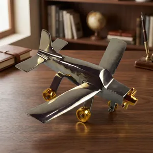 Maquette d'avion en métal artisanale, finition argent et or, modèle décoratif pour la maison, le bureau, la table - Product Image 6