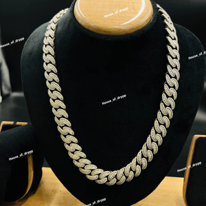 สร้อยคอคิวบันลิงค์แบบฝังเพชรโมอิสซาไนต์สีเงิน สไตล์ฮิปฮอป - Product Image 1