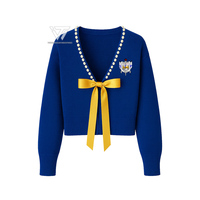 Vêtements de sororité grecque Sigma Gamma Rho en gros, pull cardigan à col en V profond avec garniture de perles et nœud en ruban
