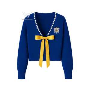 Wholesale Greek Sigma Gamma Rho Sorority Clothing Deep V-Neck Pearl Trim Ribbon Bow <b>Pullover</b> <b>Sweater</b> Cardigan - Product Image 1