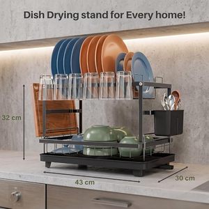 Escurridor de Platos Metálico de 2 Niveles con Porta Cubiertos y Organizador de Vasos - Product Image 4