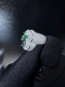 Luxury Women's 925 Silver <b>Cocktail</b> <b>Ring</b> Emerald Cut Green Zircon Pave Setting Flower Shape Party Jewelry From India - Product Image 4
