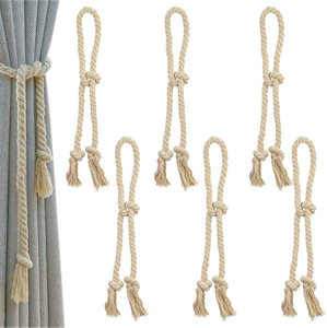 Rope Curtain Ticback Window Drapery Jute Rope Curtain Tie Band Holdbacks Wood Clip Sticks Ticback Holder - Product Image 2