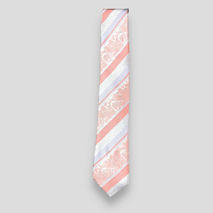 Corbata de Seda Premium con Diseño Paisley Color Durazno |   Corbata de Diseño de Lujo con Rayas Florales para Hombre, Accesorio de Moda para Bodas, Negocios y Fiestas Formales - Product Image 1