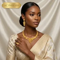 Parure de bijoux de luxe africaine en laiton plaqué or 24 carats avec motif floral, collier et boucles d'oreilles, idéale pour les mariages féminins