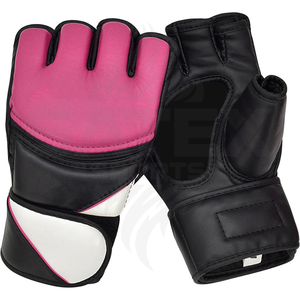 Gants Mma demi-doigts en PU, fermeture Velcro, unisexe, pour l'entraînement aux arts martiaux, noir, rose, blanc - Product Image 2