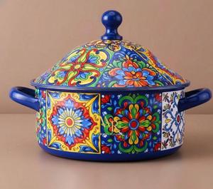 Durable Designer Green Floral Enamel Casserole Hot Pot Luxury Kitchen Serving Dish Warmer Wholesale Premium <b>Cookware</b> Collection - Product Image 3