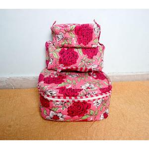 Elegant floral printed Cotton Luxe Vanity Set Soft Stylish 3-Piece Vanity Essentials Comfortable Beauty 3-Piece Cotton Case - Product Image 2