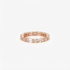 Emerald Cut & Round Brilliant Lab Created Diamond Eternity Band IGI Certified Diamond <b>Ring</b> 10K 14K 18K Solid Gold Wedding Band - Product Image 3