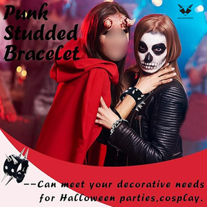 Wholesale Multi-Style Black Stainless Steel Unisex <b>Bracelet</b> Pack New Trendy Customized Studded Wristband <b>Set</b> Adjustable Snap - Product Image 6