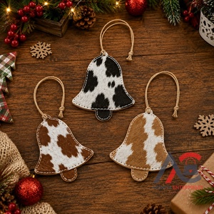 Premium Rustic Genuine Cowhide Leather <b>Christmas</b> Ornaments Set with Cowhide Star Tree Reindeer and <b>Stocking</b> Tree Decorations - Product Image 1