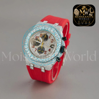 Montre à bracelet en caoutchouc rouge, diamant moissanite de qualité supérieure VVS couleur D, très demandée, pour unisexe, au meilleur prix d'usine