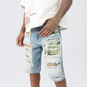 Shorts en jean pour homme de haute qualité, 100% coton respirant, décontractés, tricotés, taille haute, délavage clair, coupe régulière, multi-poches - Product Image 2