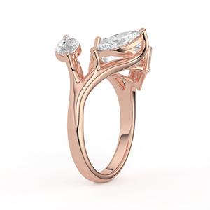 Bague classique à trois pierres en diamant taille émeraude, avec accent latéral marquise élégant et bande conique, en or massif, bijou de fiançailles de luxe - Product Image 4