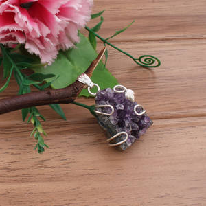 Vintage Minimalist Amethyst Baguette Row <b>Pendant</b> Stackable Purple <b>Crystal</b> Unisex Sterling Silver Platinum Plated Jewelry Factory - Product Image 3