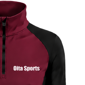 <b>Women</b> Quarter Zip Athletic <b>Top</b> <b>Burgundy</b> Long Sleeve Fitted Sports Training Shirt High Collar Thumbhole Performance Activewear - Product Image 6