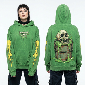 Hoodie sans manches personnalisé marron avec imprimé graphique crâne et bois de cerf, coupe brute, style streetwear, lavage vintage, en molleton, vente en gros - Product Image 4