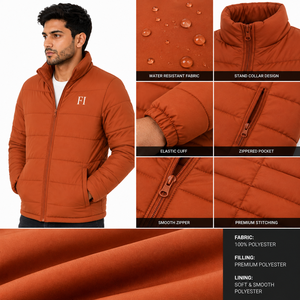 Blousons matelassés pour hommes à manches longues, col montant, en polyester, pour l'hiver, vente en gros, OEM, logo personnalisé, tenue décontractée - Product Image 5