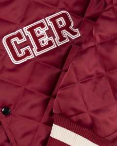 Veste varsity matelassée rouge pour homme, coupe classique, col rabattu, fermeture éclair, couleur unie, vêtement décontracté pour l'automne - Product Image 5