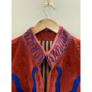 Hand Embroidered Velvet Cotton Jacket <b>Women</b> Mandarin Collar Full Sleeve Autumn Winter Bohemian Eye Pattern Open Front <b>Coat</b> - Product Image 3