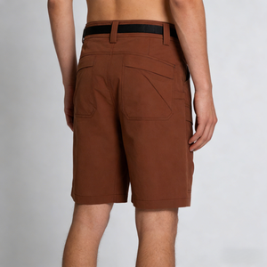Shorts Bermuda en Coton Marron pour Homme, Taille Mi-Haute, Style Décontracté avec Poches, Tissu Uni Teint, Fermeture à Boutons - Product Image 6