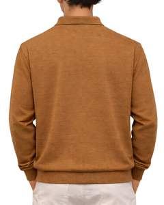 เสื้อโปโลแขนยาวสีน้ำตาลอูฐสำหรับผู้ชาย ผ้าคอตตอนผสมเนื้อนุ่ม สวมใส่สบาย คอปกคลาสสิก เหมาะสำหรับฤดูหนาว ผลิตโดยผู้ผลิตเสื้อผ้า - Product Image 2