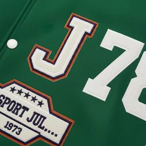 Blouson universitaire d'hiver brodé à col montant et patchwork avec boutons recouverts ODM - Product Image 6