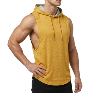 Débardeur à capuche sans manches pour homme, personnalisable avec logo, vente en gros, en mélange de coton respirant, pour le fitness et l'entraînement de performance - Product Image 4
