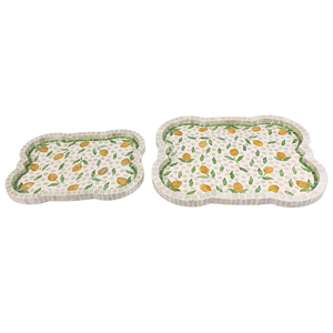 Bandeja de borde curvo de MDF hecha a mano con diseño de incrustaciones de Capiz de hoja de limón, bandeja decorativa para servir para cocina, comedor y decoración del hogar - Product Image 4