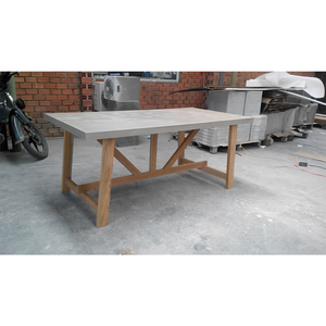 Table à manger personnalisée de l'usine du Vietnam base en bois combinée avec le dessus de table en béton imperméable pour mobilier d'extérieur - Product Image 5