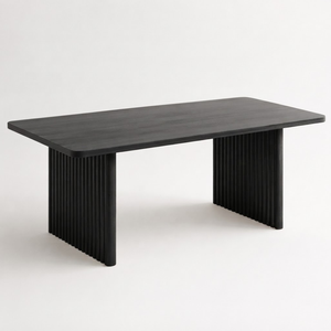 Table à manger moderne en bois massif cannelé, design rectangulaire pour café, restaurant, bureau et maison - Product Image 1