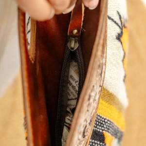 New Hand Tooled Fringe Handbag Jacquard Turquoise Color Handle Sling Bohemian Aztec <b>Fabric</b> <b>Bag</b> Stylish Hot Selling <b>Bag</b> For Women - Product Image 4