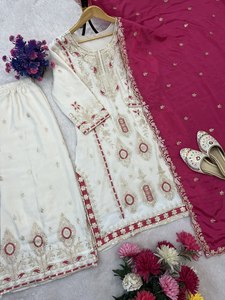 Traje Blanco de Mujer a la Moda en Oferta, con Dupatta, Conjunto de Top y Pantalón para Uso Casual, Estilo de Oficina y Ocasiones Festivas Especiales - Product Image 6
